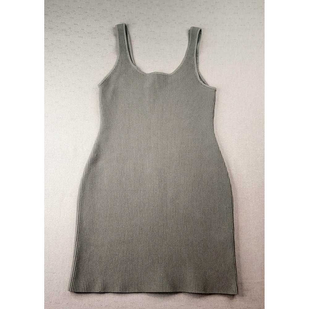 Aritzia Babaton Ribbed Knit Dress Grey Green Scoop Neck Mini Medium  Bodycon